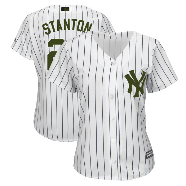 Women's New York Yankees #27 Giancarlo Stanton White 2018 Memorial Day Cool Base Stitched MLB Jersey